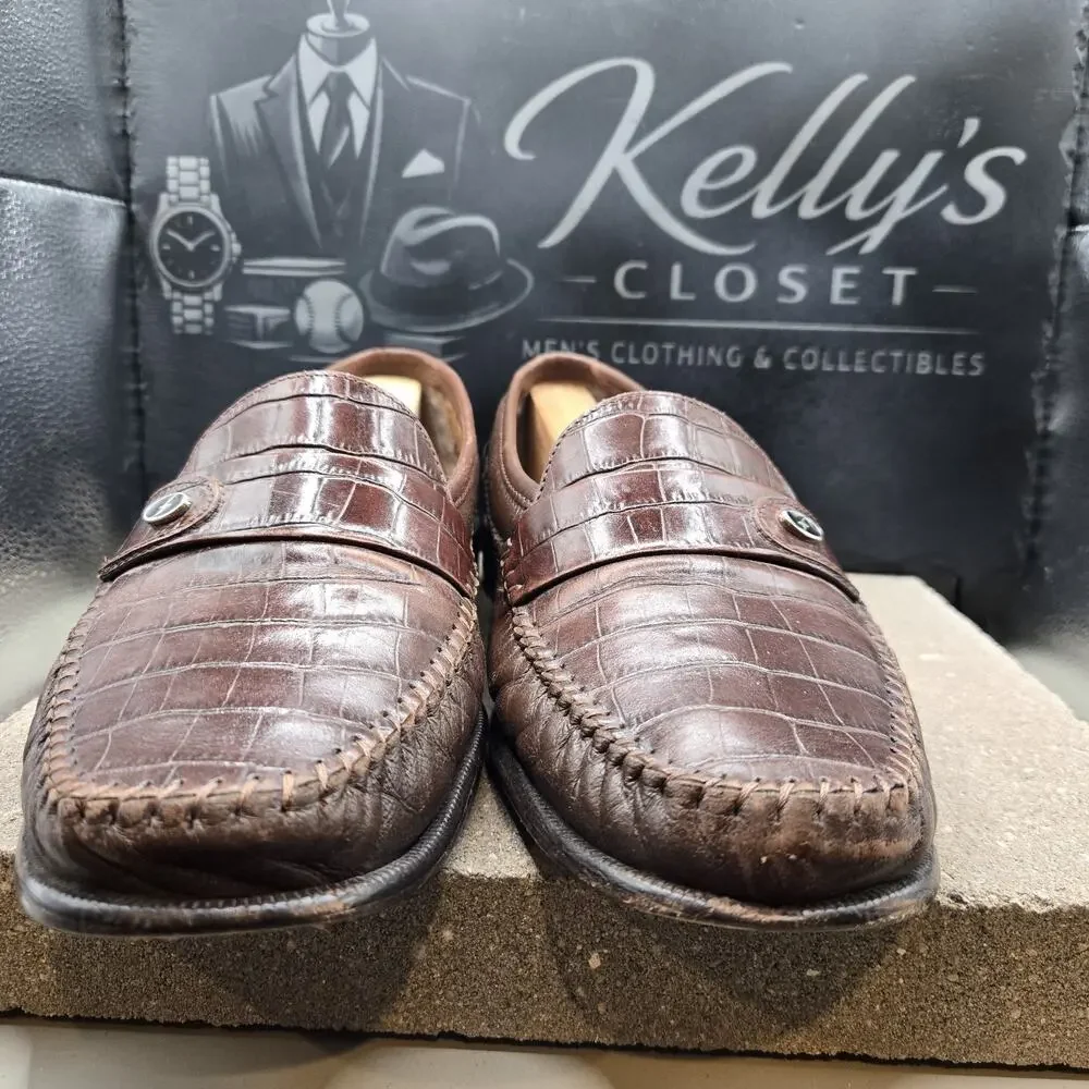 Florsheim Mens 10 D Brown Crocodile Print Leather Penny Loafers Slip On Shoes...